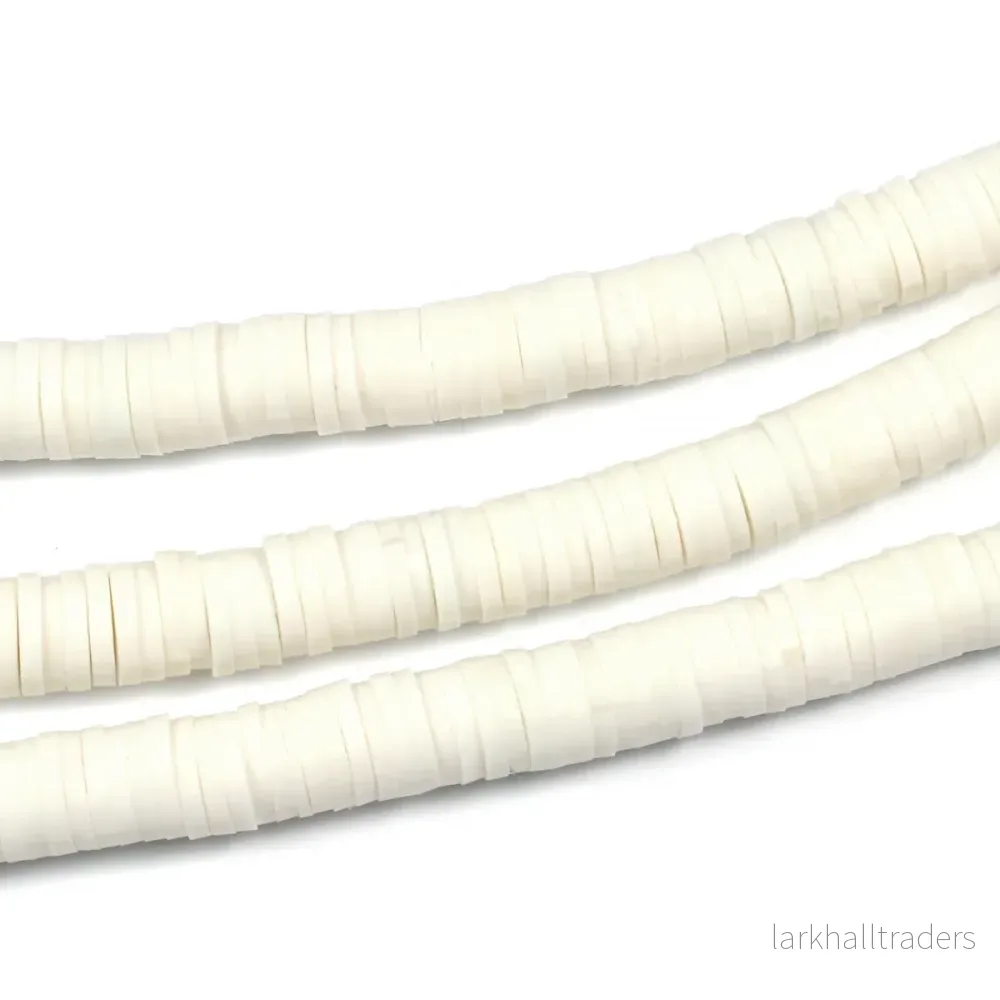 Heishi pärlor, vit, 6x1mm