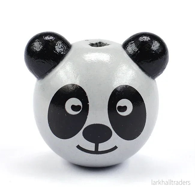 Rund motivpärla i trä, panda - Bild 3