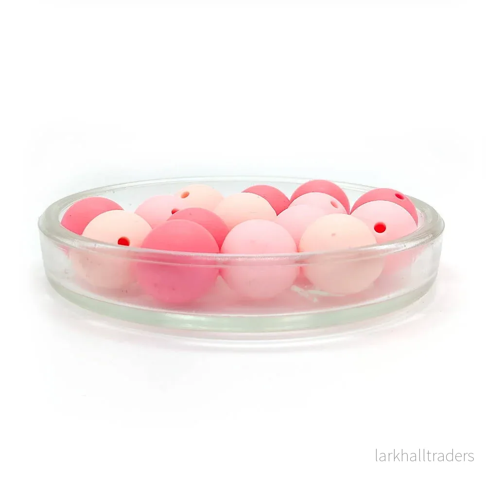 Set med silikonpärlor, ”rosa mix”, 15mm, 15-pack Set med silikonpärlor, ”rosa mix”, 15mm, 15-pack