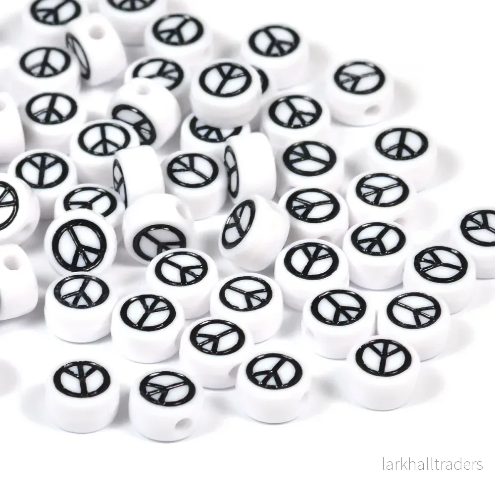 Vita pärlor med peace-tecken, 100st