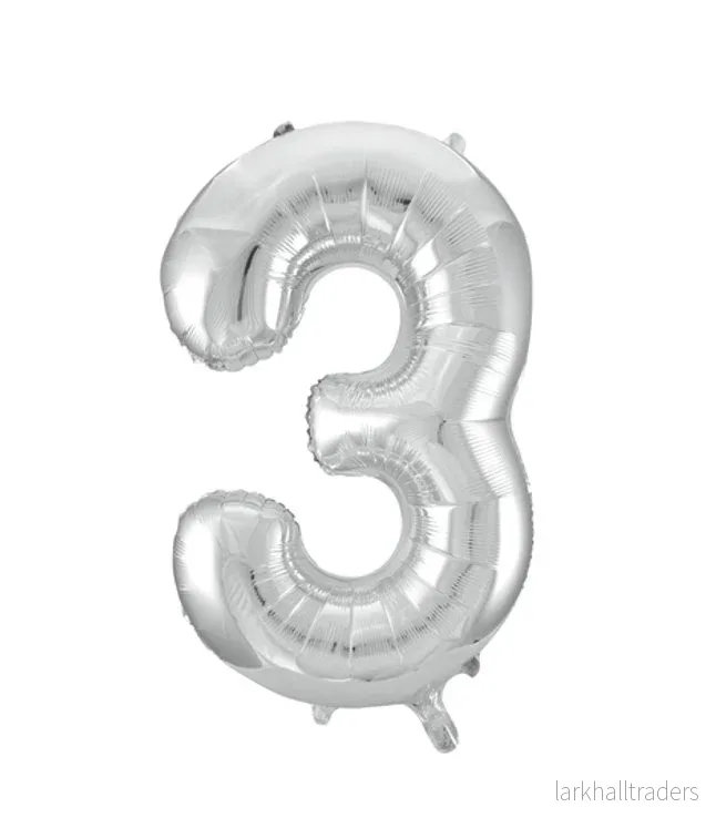 Folieballong, siffra 3 silver 86 cm Folieballong, siffra 3 silver 86 cm