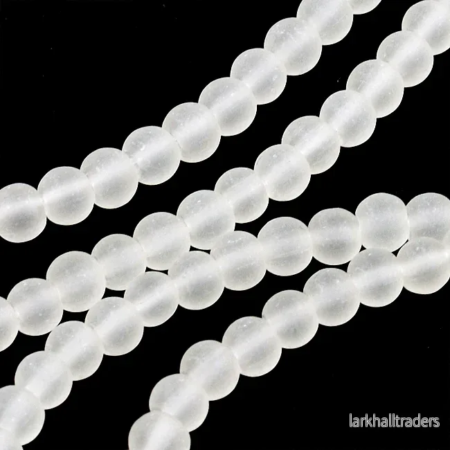 Frostade glaspärlor, vit, 4mm