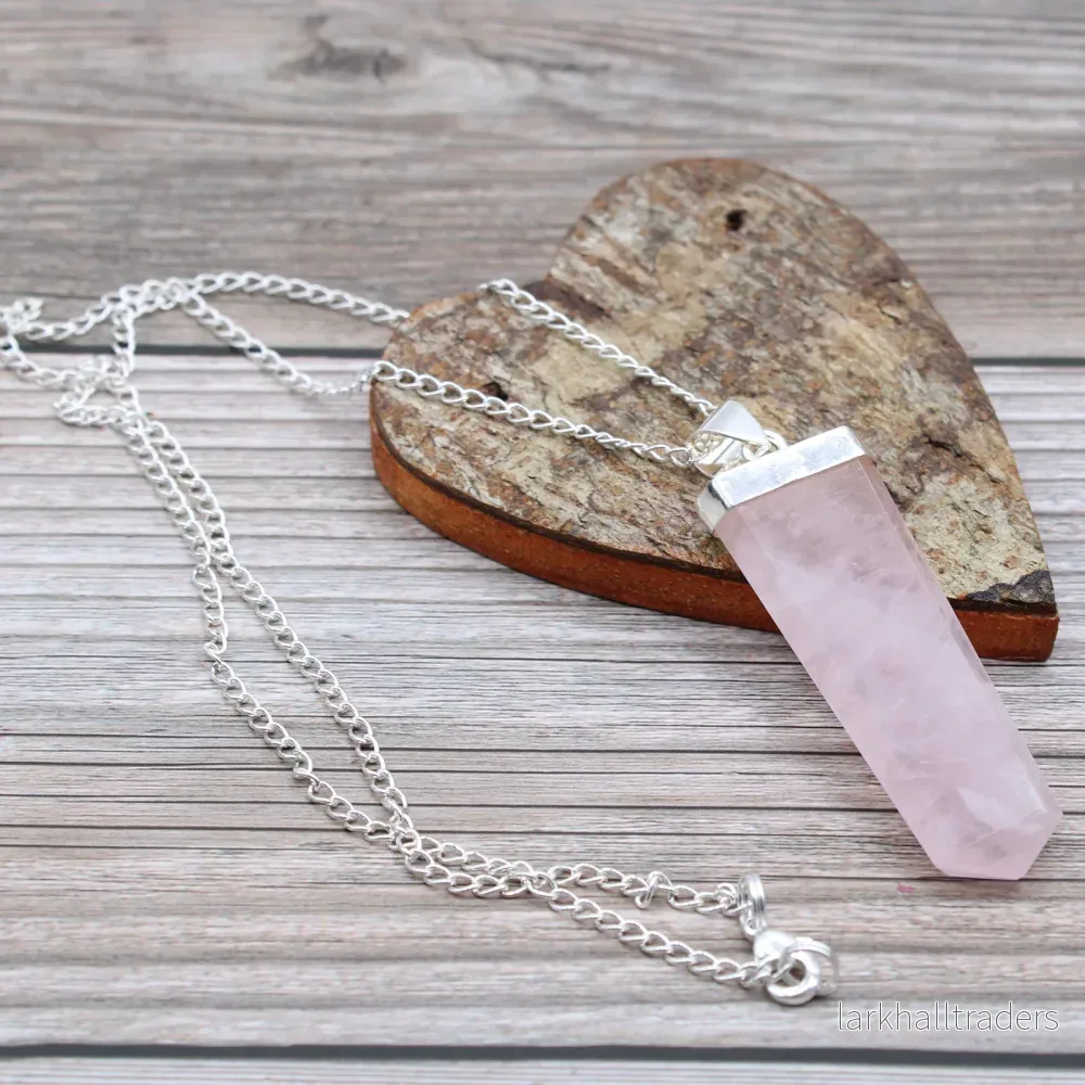 Halsband med rosenkvarts – platt kristallspets - Bild 2