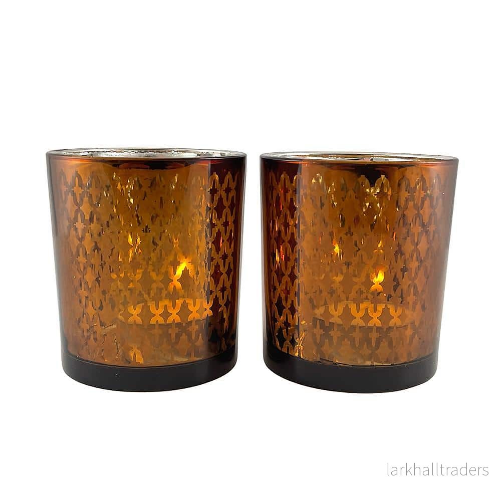 Värmeljushållare i glas (2 st.) Koppar/svart från SIA Home Fashion