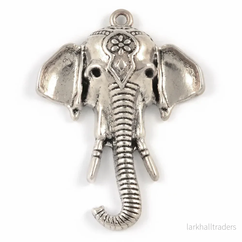 Berlock, elefanthuvud, antiksilver, 34x41mm, 2st
