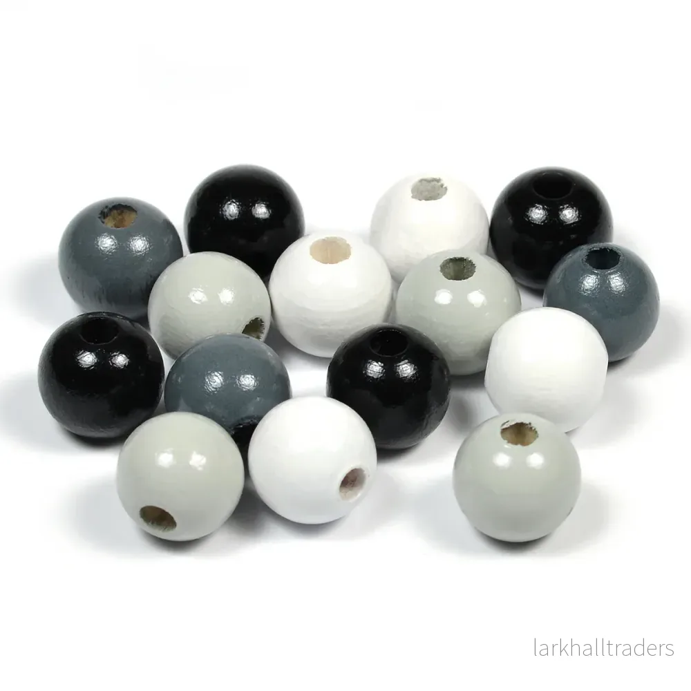 Träpärlor, 10mm, svart-vit-mix, 100st Träpärlor, 10mm, svart-vit-mix, 100st