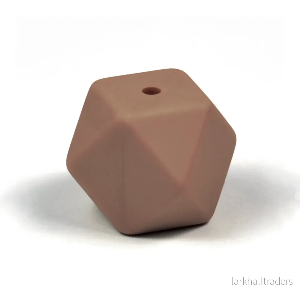Kantig silikonpärla, brownie, 14mm