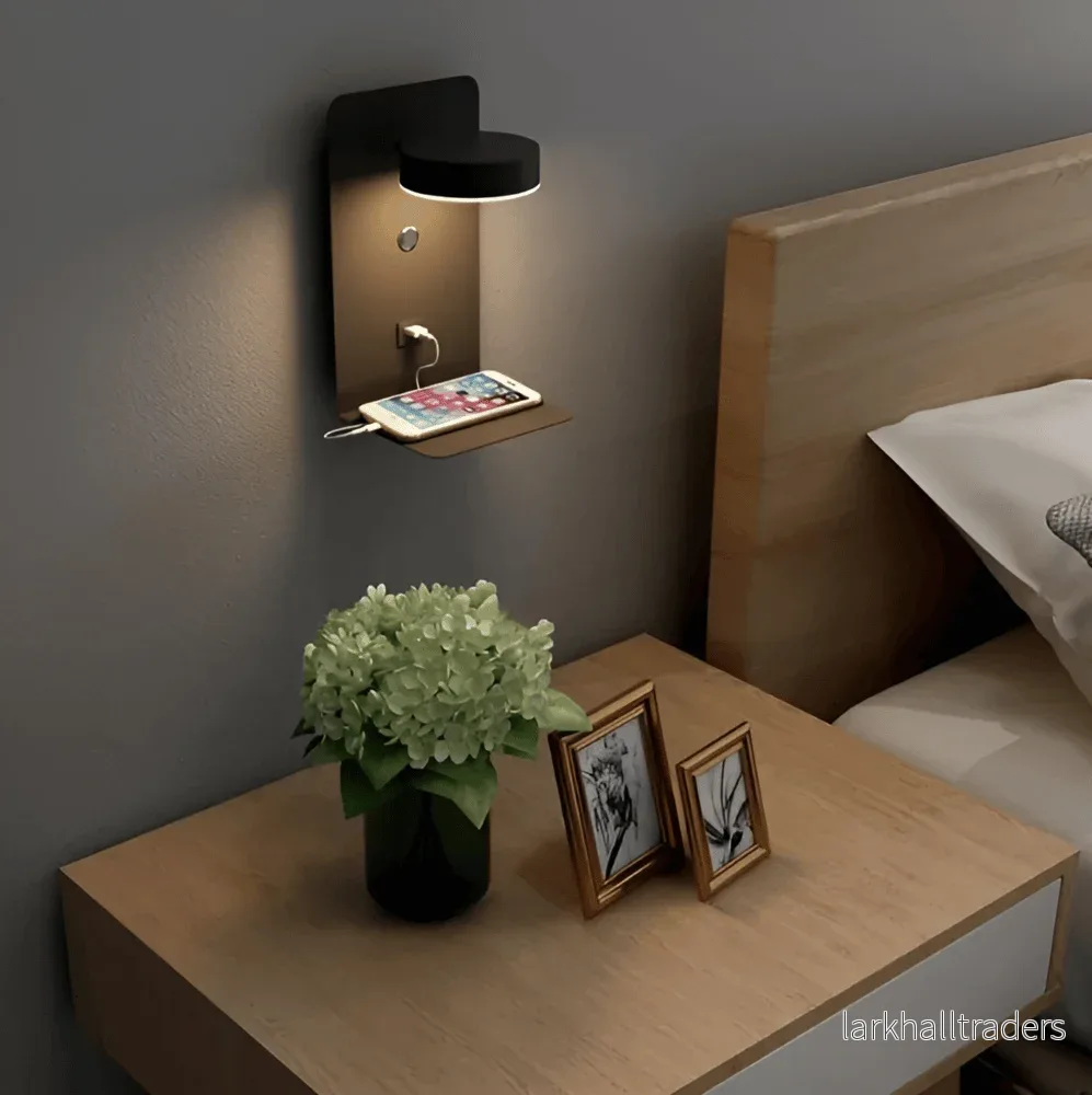 DualDelight – LED Vägglampa i Aluminium med Hylla och USB-Laddningsport - Bild 3