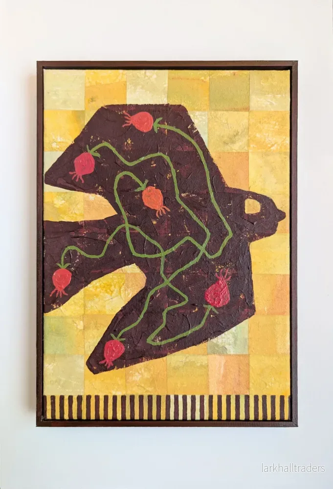 Dark Bird with Rosehips - Original - Bild 2