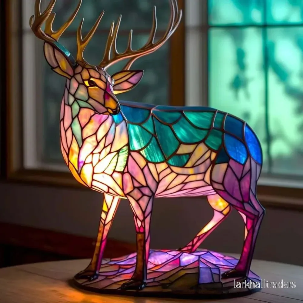 Belyst Djurskulptur – Handgjord Mytisk Belysning i Bärnsten, Grön, Blå och Chokladglas med Batteridrift - Bild 2