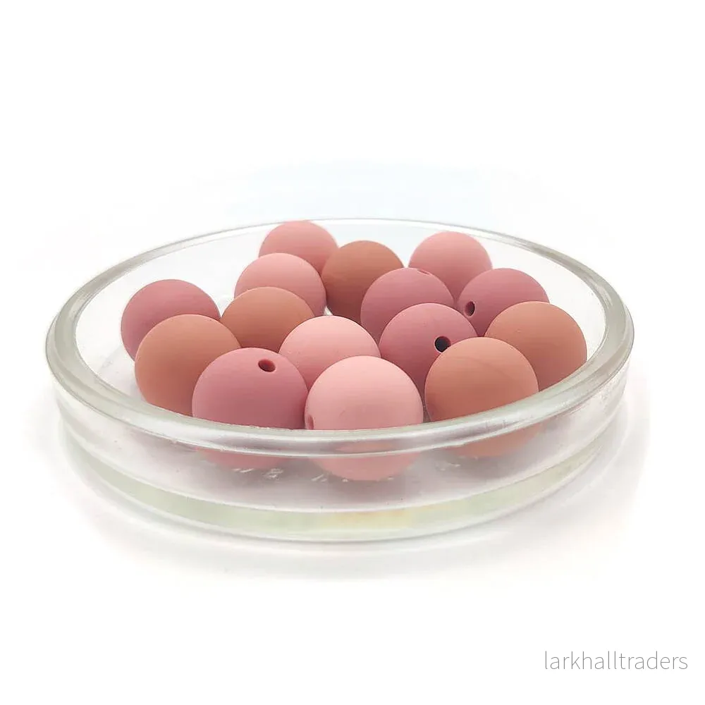 Set med silikonpärlor, ”dusty rose”, 15mm, 15-pack Set med silikonpärlor, ”dusty rose”, 15mm, 15-pack