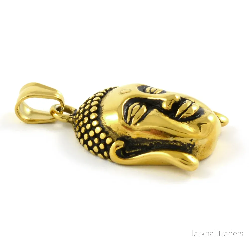 Stor berlock / hänge, Buddha huvud, rostfritt stål i guld, 24x29mm, 1st - Bild 2