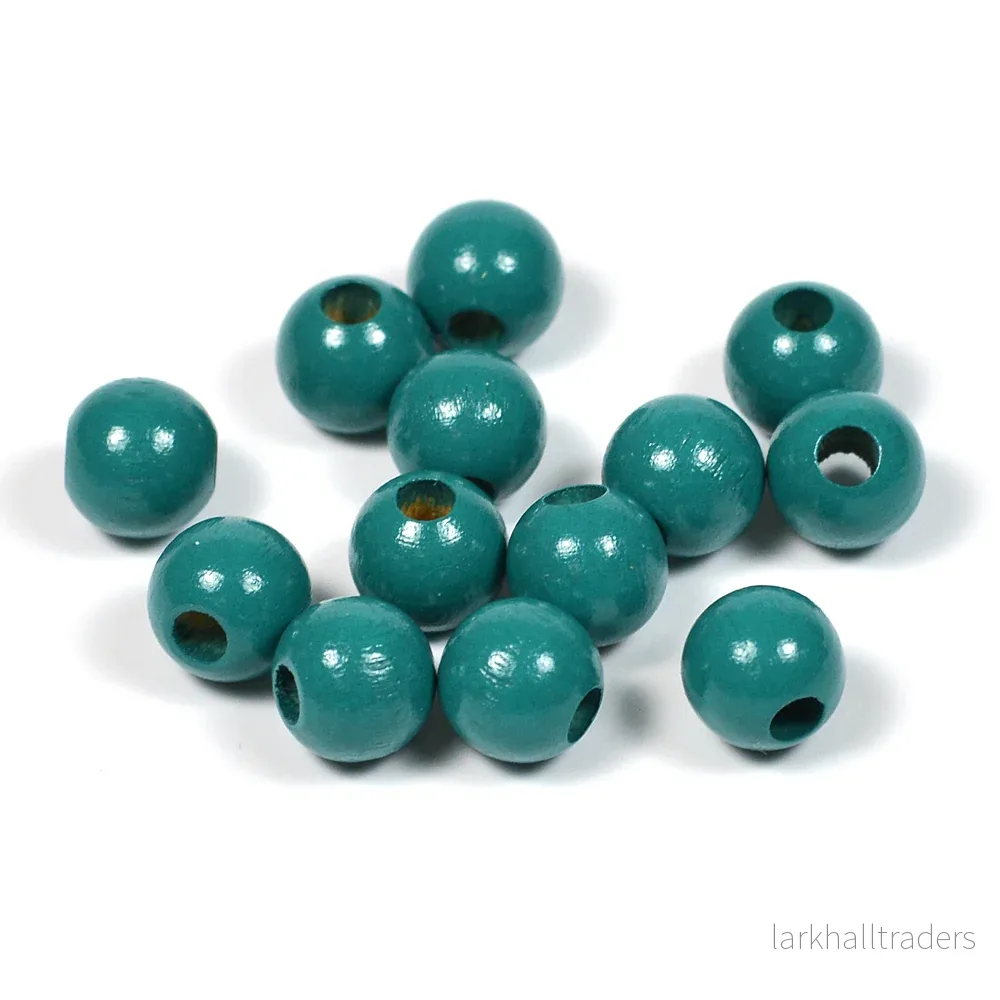 Träpärlor, 8mm, petrol, 60st