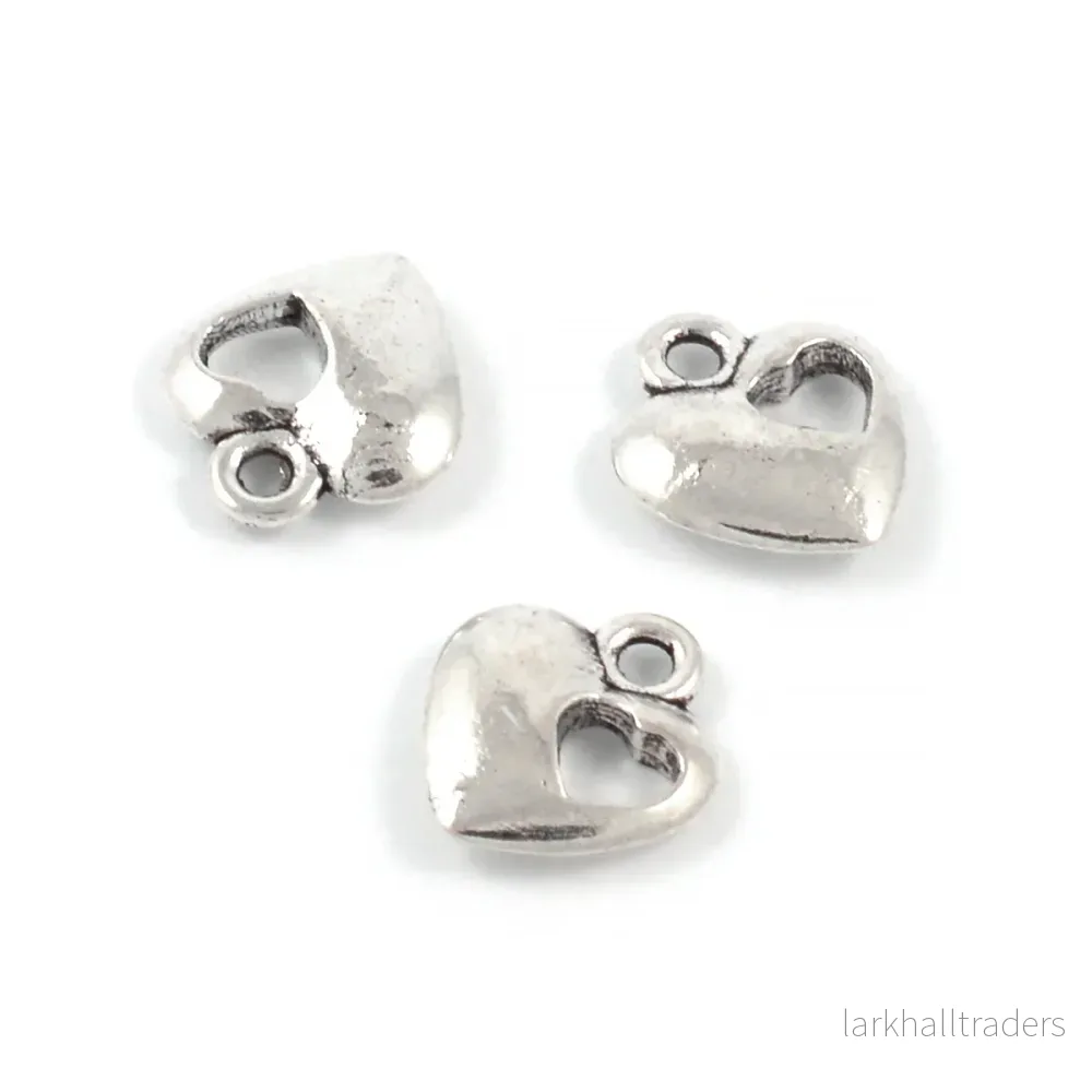 Berlock med utstansat hjärta, antiksilver, 11mm, 10st