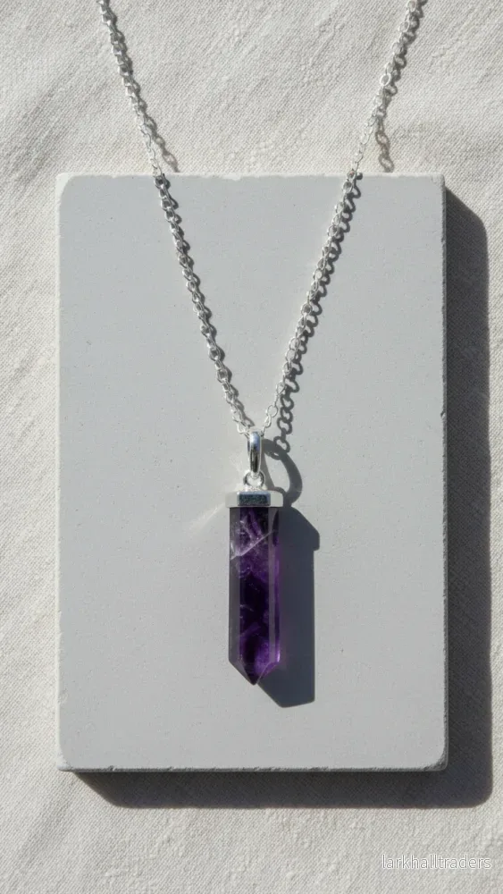 Halsband med ametist – polerad kristallspets - Bild 3