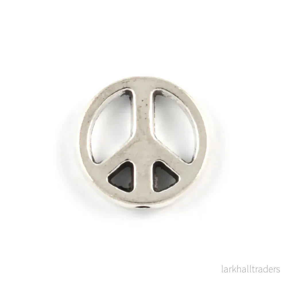 Metallpärlor, peace-tecken, antiksilver, 13mm, 10st