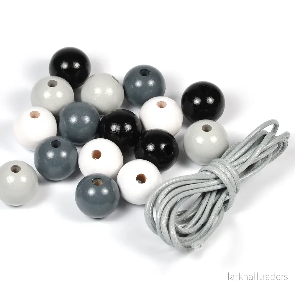 Pysselset med träpärlor, 15mm, grå-mix Pysselset med träpärlor, 15mm, grå-mix