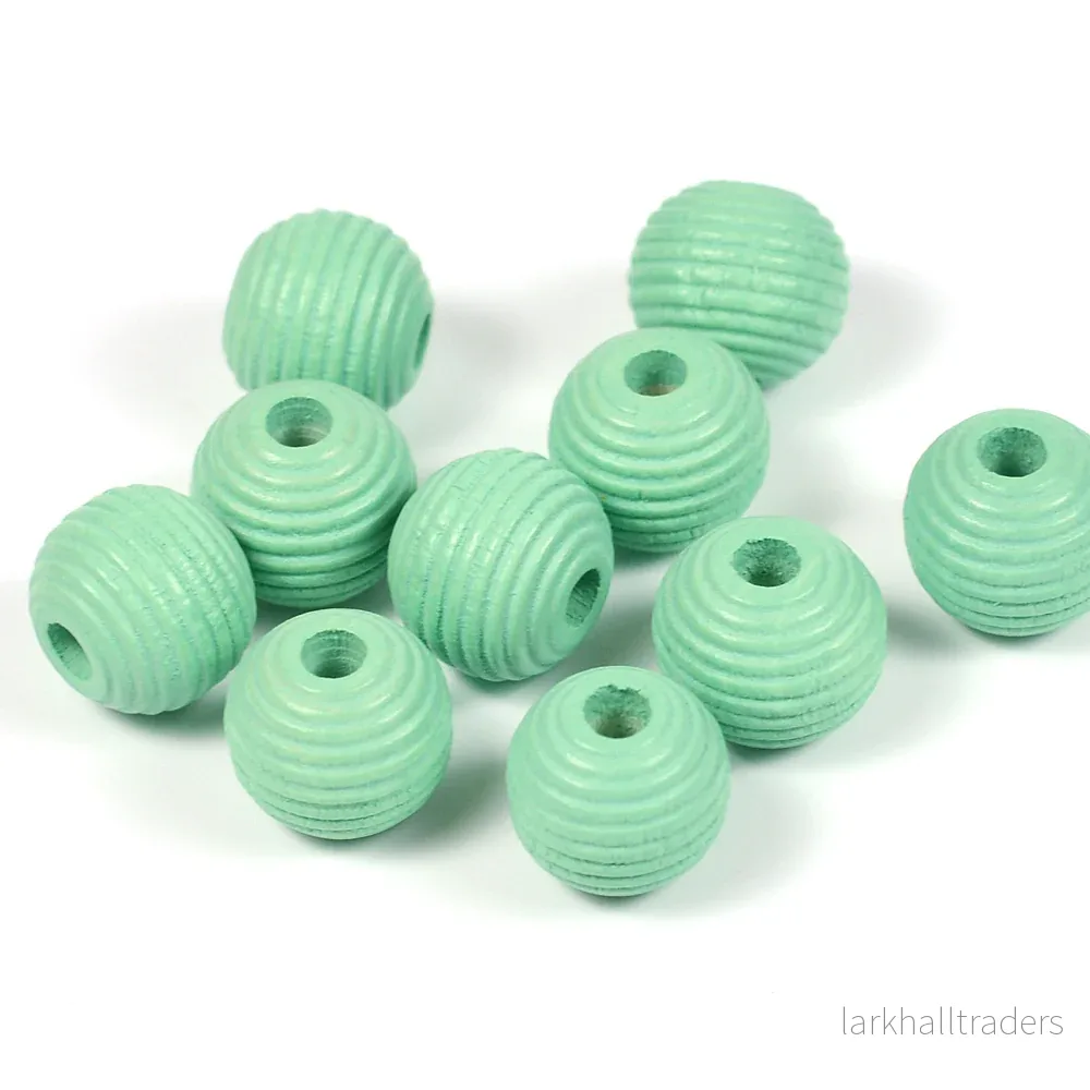 Räfflade träpärlor, 10mm, mint, 35st