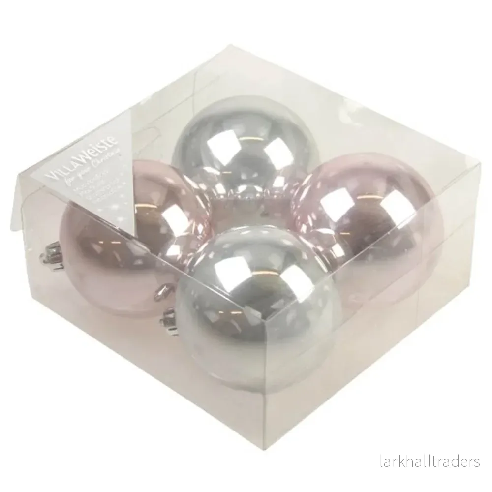 Julgranskulor, rosa & silver 4 st 8 cm