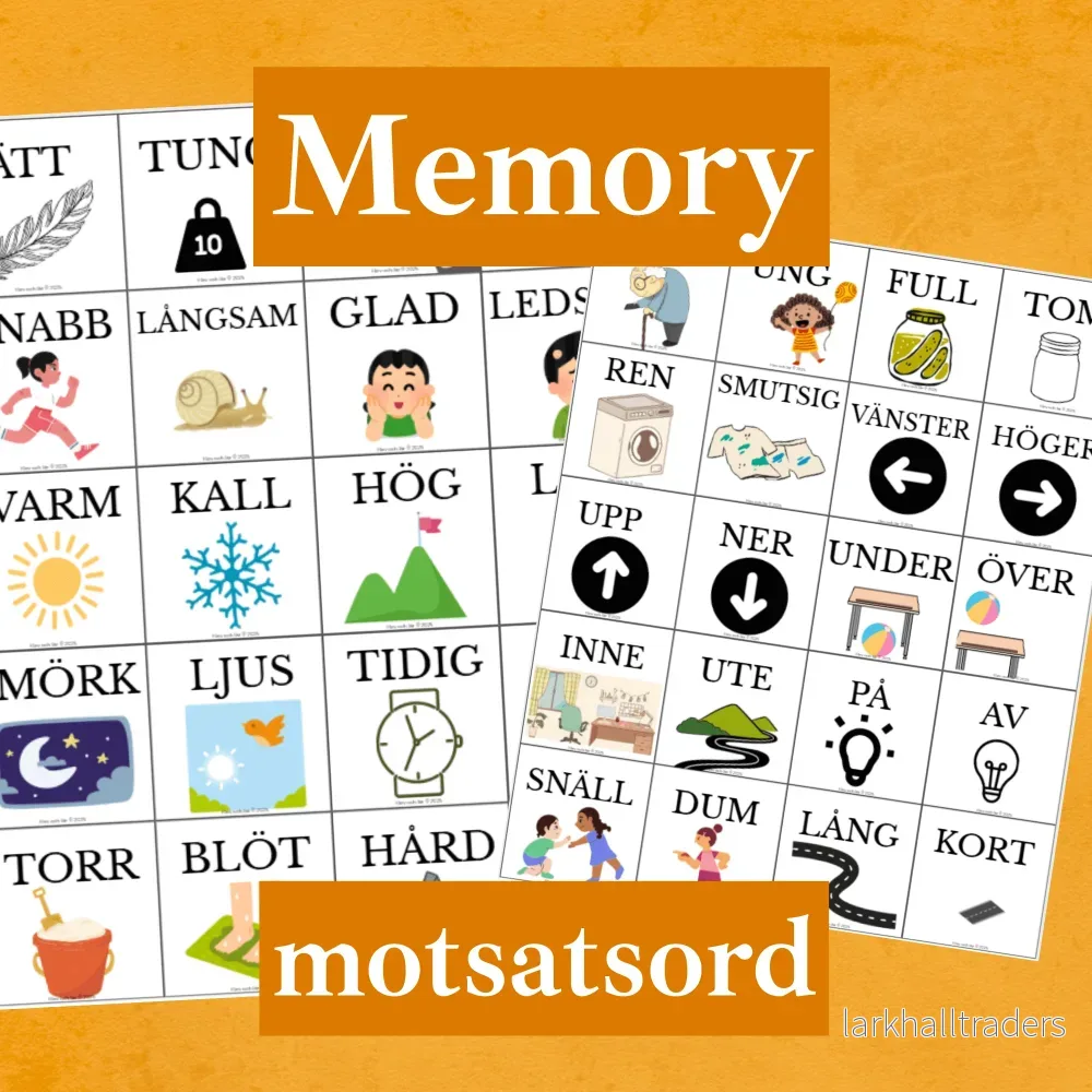 Memory motsatsord med bildstöd – 40 kort