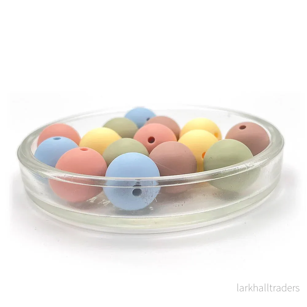 Set med silikonpärlor, ”pale pastel”, 15mm, 15-pack Set med silikonpärlor, ”pale pastel”, 15mm, 15-pack